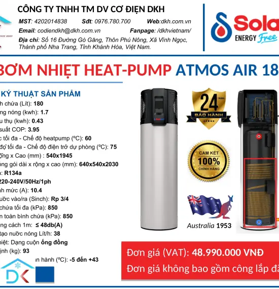 MÁY BƠM NHIỆT HEAT-PUMP ATMOS AIR 180L